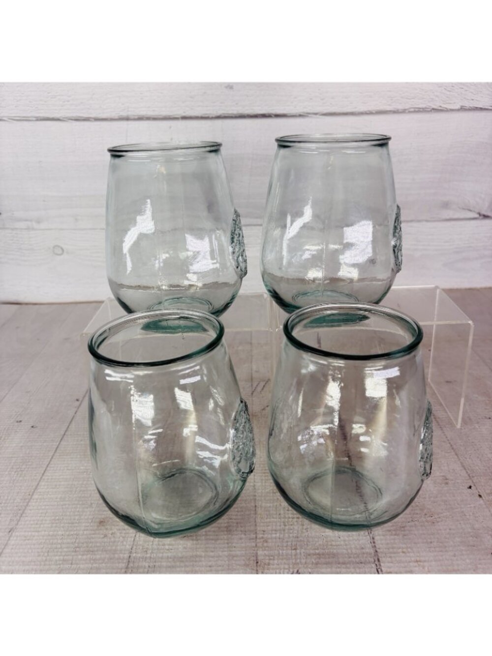 San Miguel Authentic 100% Recycled Glass Stemless 24oz Wine Water Glasses Set 4 - Picture 3 of 16